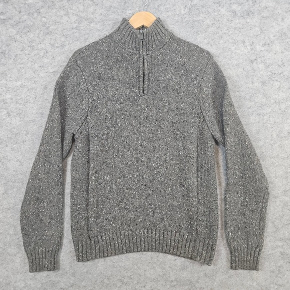 Lucky Brand 1/4 Quarter Zip Sweater Size S Mottled Gray Cotton Acrylic Wool FLAW - Picture 1 of 10